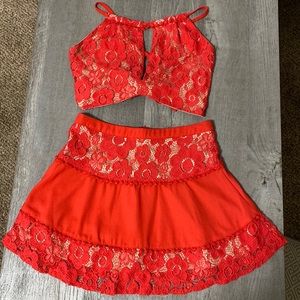 Matching Skirt & Crop Top Lace Set